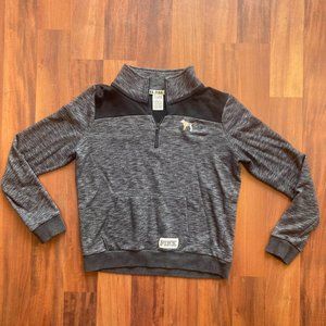 VS PINK Grey/ Black Quater Zip Front Pocket Logo Sweatshirt, Size Medium